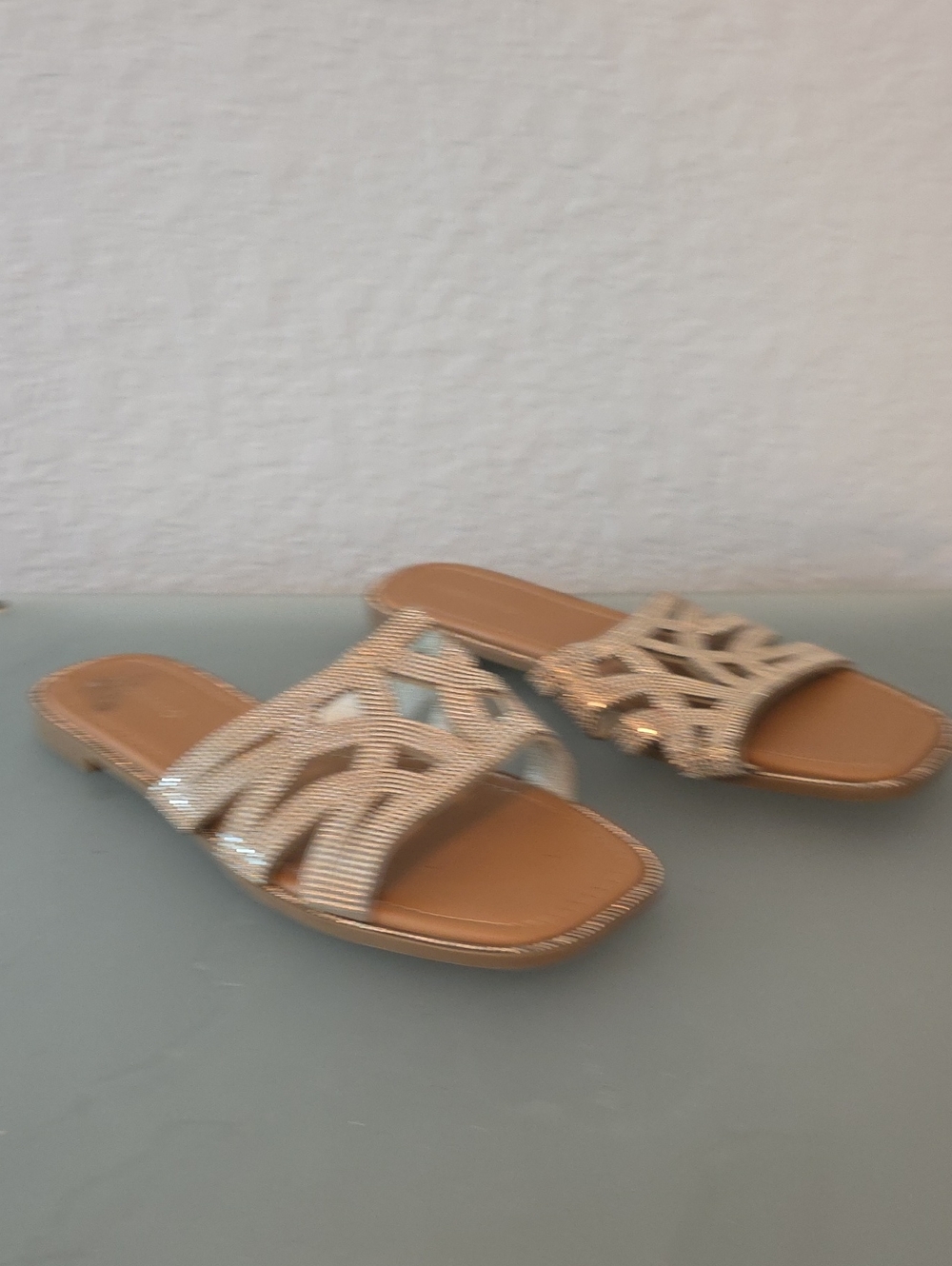 Andiamo Metallic Tan Slide Mules with Cutout Upper Size 11